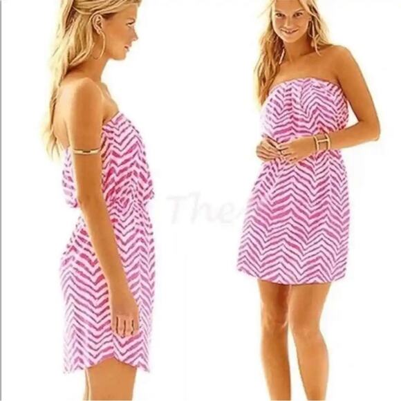 Lilly Pulitzer Windsor Spring Dress Zebron Strapless chevron Above Knee Mini XS - Picture 1 of 6